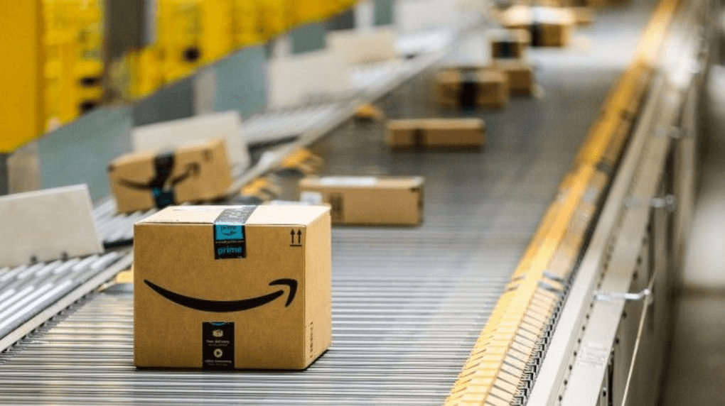 amazon box on conveyer belt